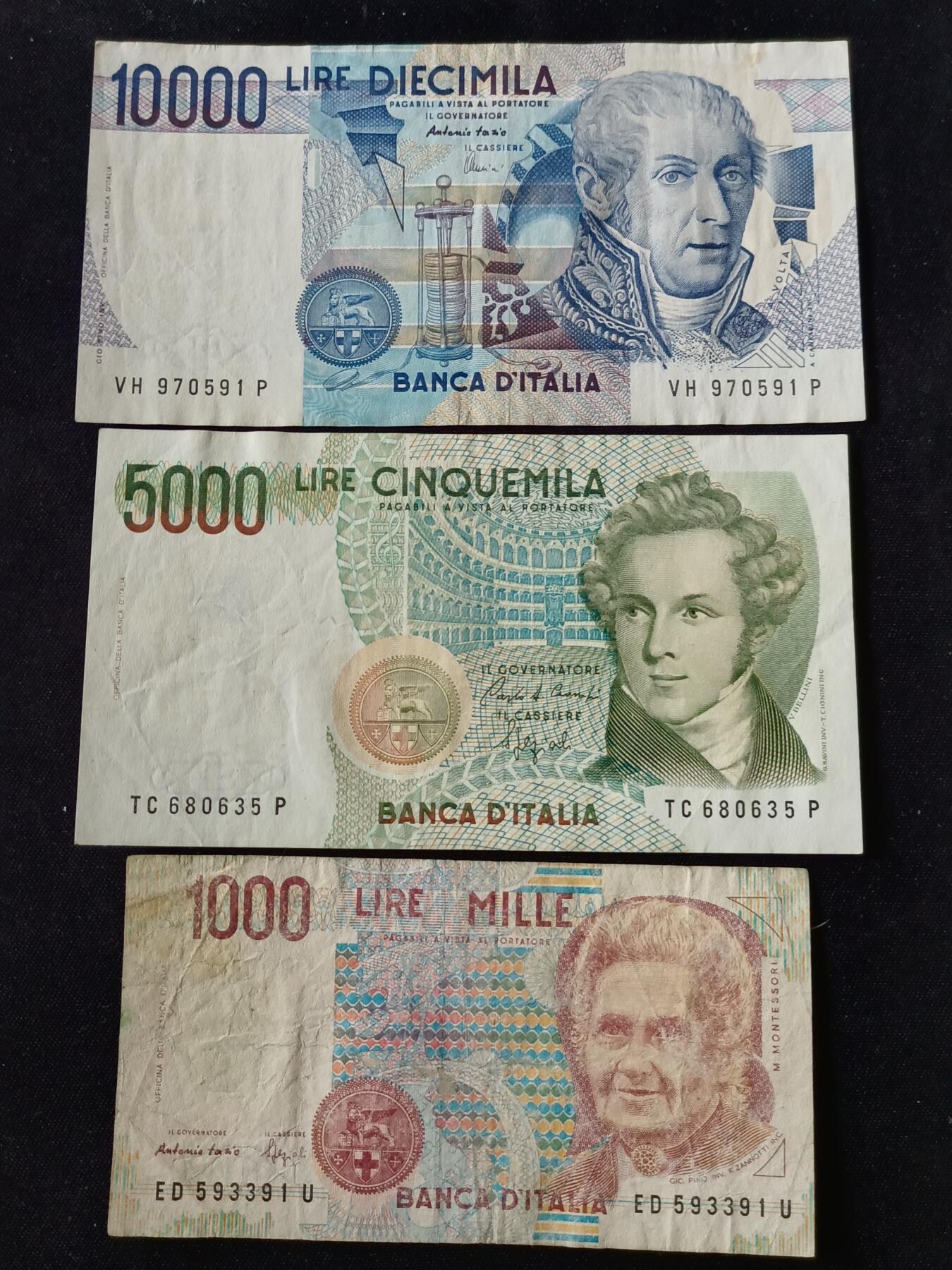 【游宝拍卖】乙巳蛇年87期 佣金1+6% 意大利-10000/5000/1000里拉【流通品相】