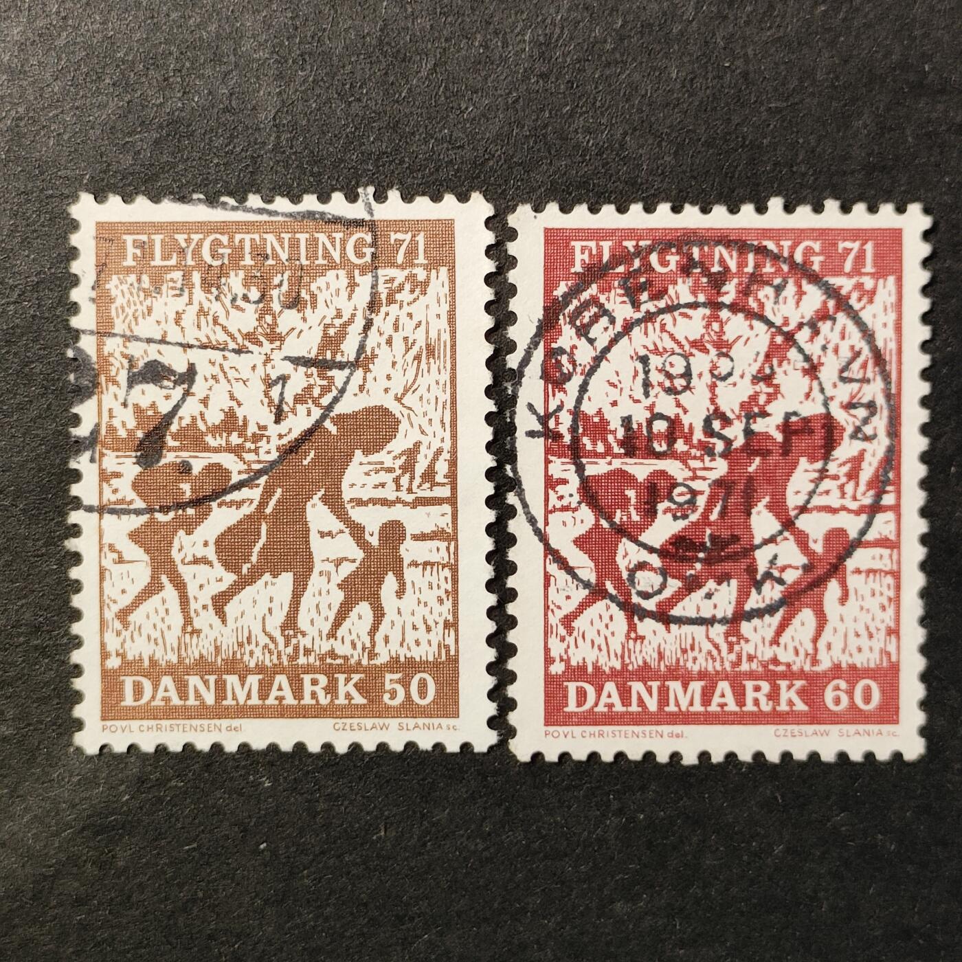 ↓君缘收藏655期☞钱币邮品↓无佣金、可寄存、满30元包邮  丹麦邮票，1971年难民救助·逃亡的母亲与孩子邮票2全