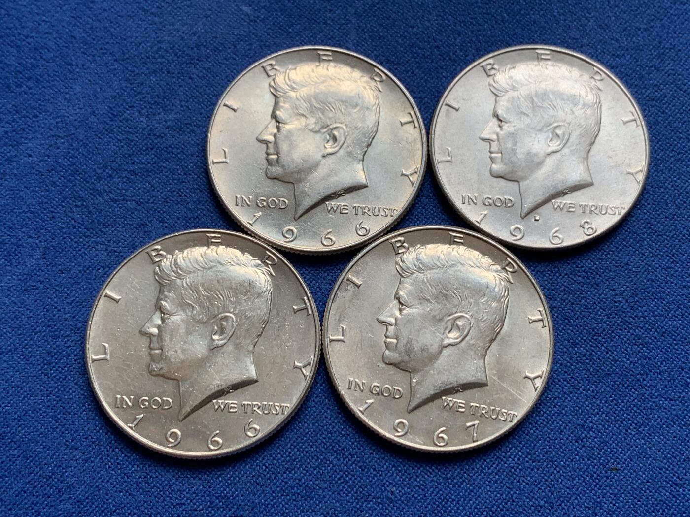 《竞宝斋》第438场 周日，周一，周二 3场连拍 （全场包邮） 四枚一组 美国1966-1968年肯尼迪半美元银币