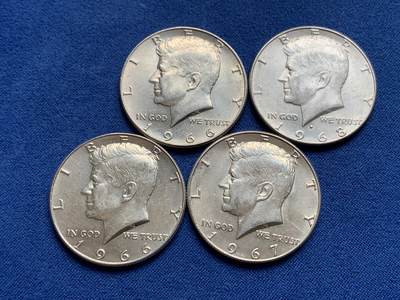 《竞宝斋》第438场 周日，周一，周二 3场连拍 （全场包邮） - 四枚一组 美国1966-1968年肯尼迪半美元银币