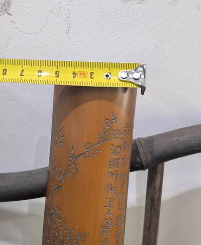 老竹雕书卷式臂搁诗文梅花臂搁镇纸摆件 