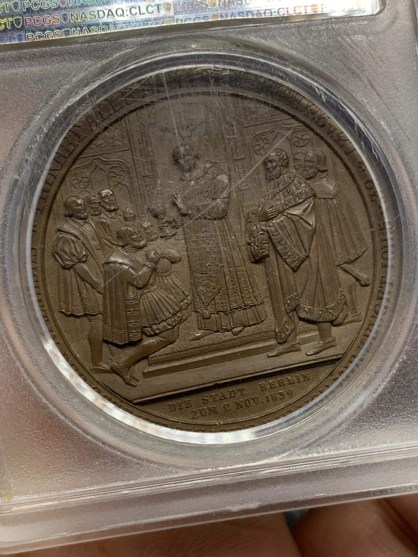 《竞宝斋》第438场 周日，周一，周二 3场连拍 （全场包邮） PCGS SP64 德国 1839年 勃兰登堡 大铜章 加厚盒