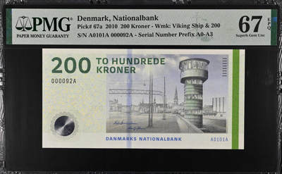 【礼羽收藏】🌏世界钱币拍卖第112期 - 【3A首发小号】丹麦2010年 200克朗 首发92号 PMG67高分