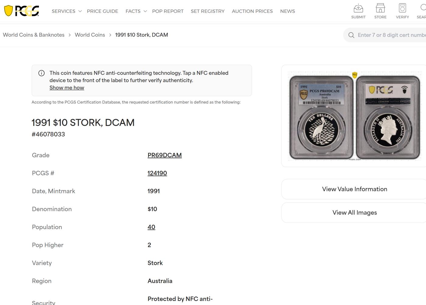 PThappally收藏第54次拍卖，英联邦地区硬币纸币 澳大利亚 1991 10澳元  20 g  银币 PCGS PR69DCAM