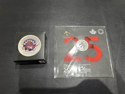 《外钞收藏家》第五百八十五期（精品场）（本平台长期征集拍品、欢迎藏友们联系合作） - 加拿大2020年25元精制彩色银币+20元卡装硬币两枚（多伦多猛龙队成立25周年+2019年首次夺冠纪念，稀少品种）