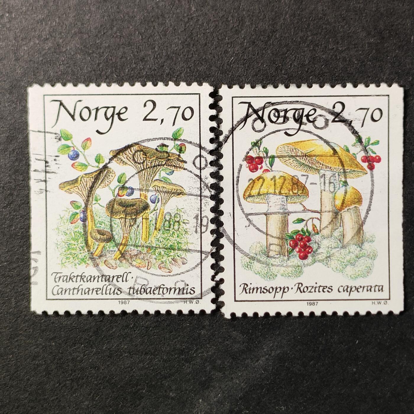 ↓君缘收藏655期☞钱币邮品↓无佣金、可寄存、满30元包邮  挪威邮票，1987年菌类蘑菇邮票2全