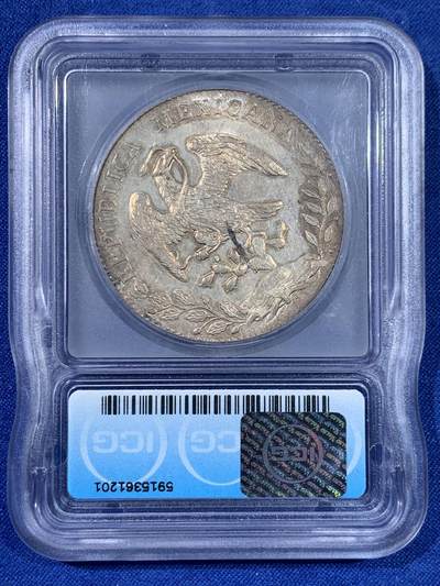 《竞宝斋》第438场 周日，周一，周二 3场连拍 （全场包邮） ICG MS63PL 墨西哥1893年MO AM鹰洋 ICG腰线老盒严评，双面镜面PL效果明显，金色彩浆，自由帽面“天”字硬戳 鹰面有铸缺，细节见图。