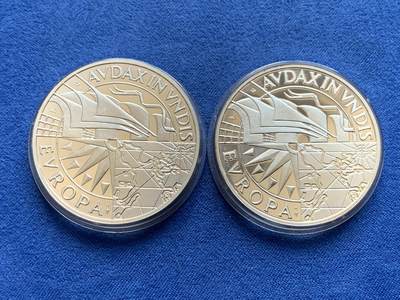 《竞宝斋》第438场 周日，周一，周二 3场连拍 （全场包邮） 两枚一组 葡萄牙航海纪念银章-航海家弗朗西斯·德雷克和亚美利哥·韦斯普奇（每枚约25克 925银）