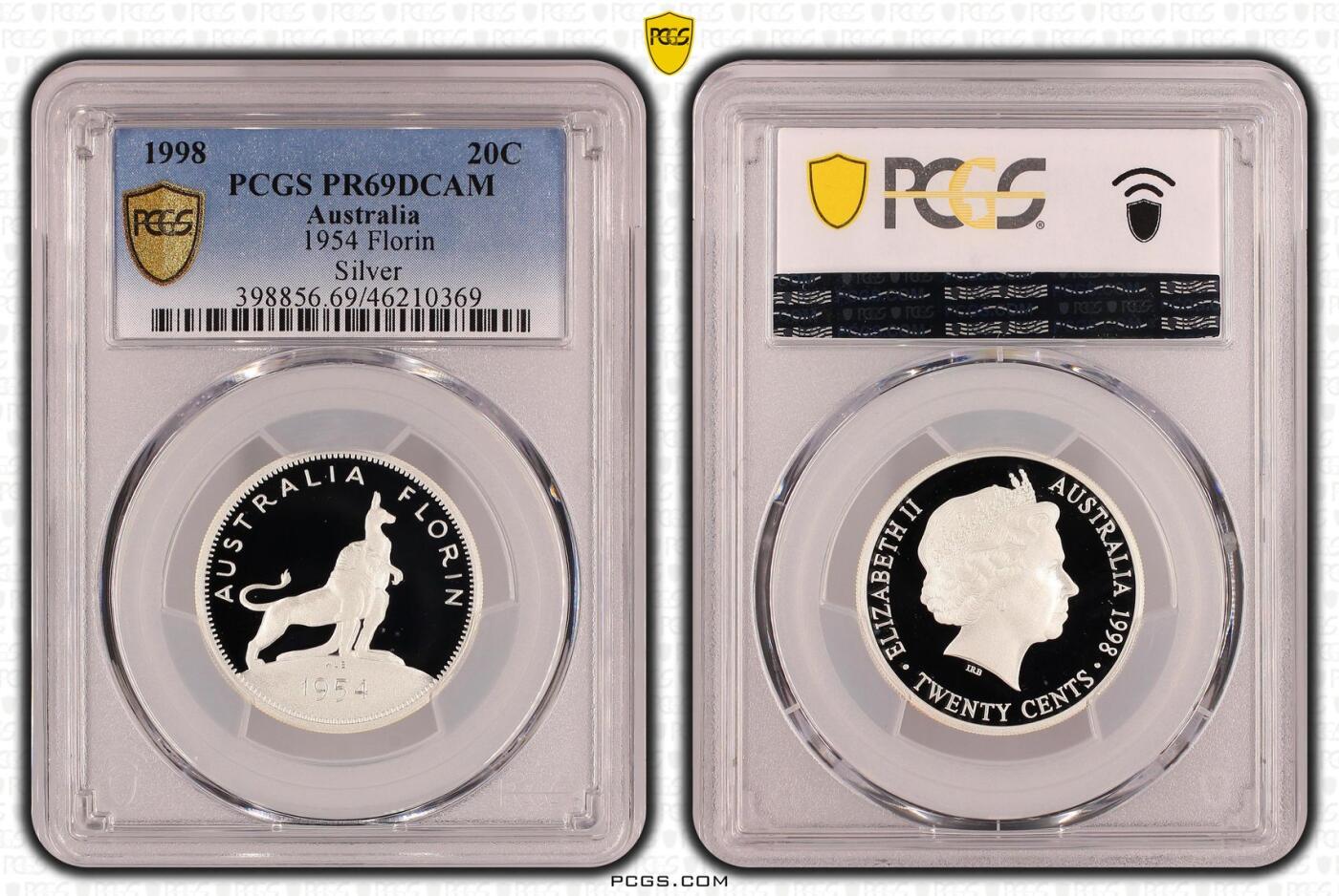 PThappally收藏第54次拍卖，英联邦地区硬币纸币 澳大利亚 1998 20分   13.36g 银币 PCGS PR69DCAM