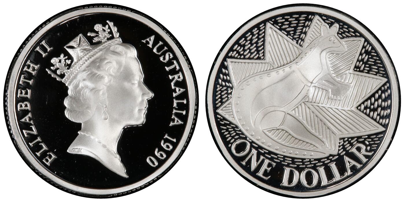 PThappally收藏第54次拍卖，英联邦地区硬币纸币 澳大利亚 1990 1澳元  11.49g  银币 PCGS PR70DCAM