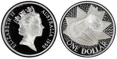 PThappally收藏第54次拍卖，英联邦地区硬币纸币 - 澳大利亚 1990 1澳元  11.49g  银币 PCGS PR70DCAM