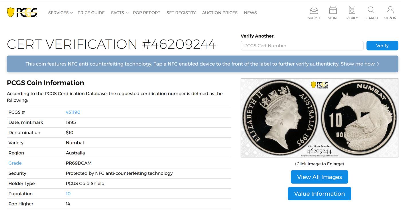 PThappally收藏第54次拍卖，英联邦地区硬币纸币 澳大利亚 1995 10澳元 20.77g  银币 PCGS PR69DCAM