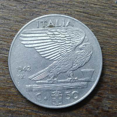 【铜匠收藏】★第132场★散币场，无佣金，30包邮。不满30元，支付5元运费。《接受代拍 代送NGC评级》 - 意大利 1942年 50分