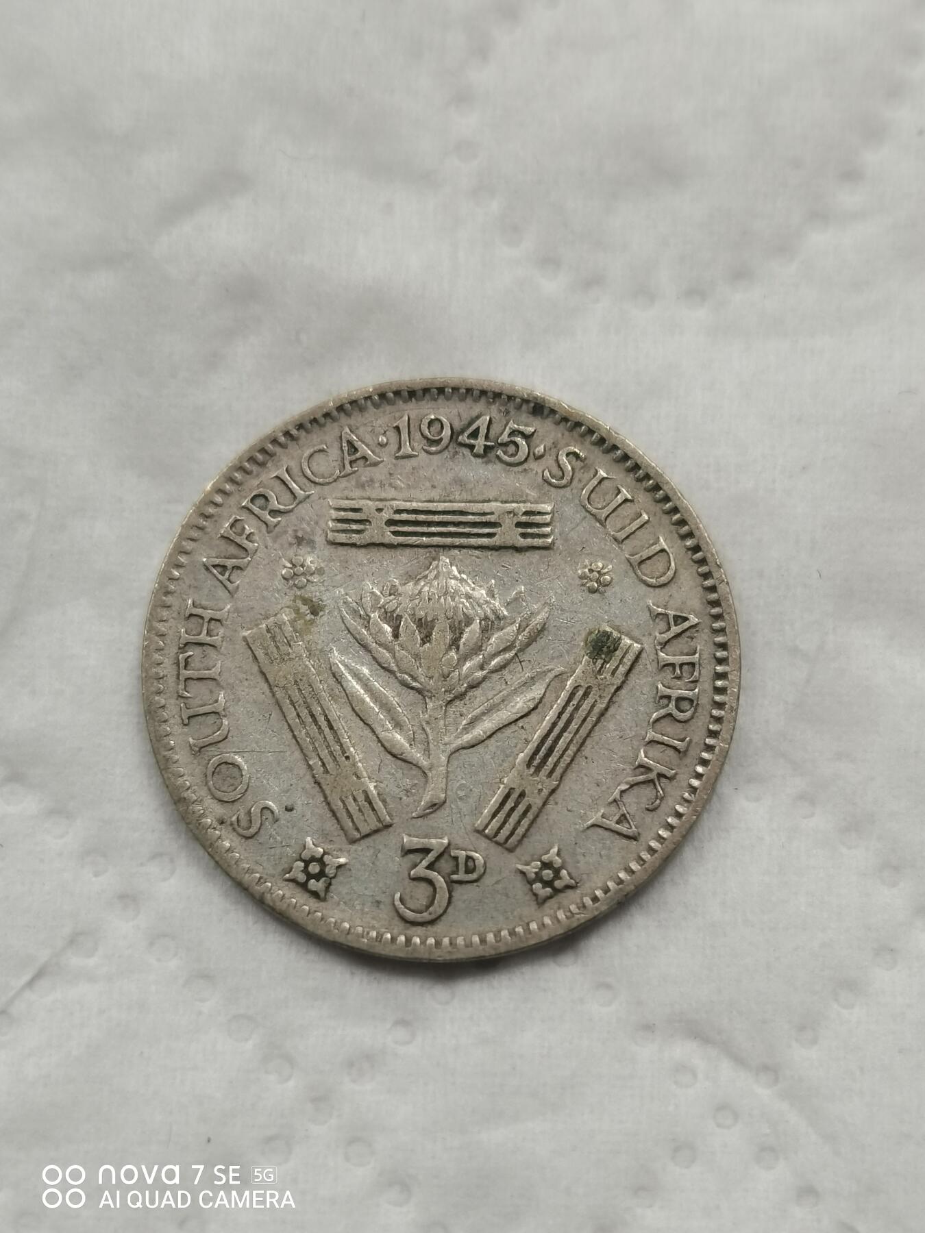 外国钱币 45年英属南非3便士小银币