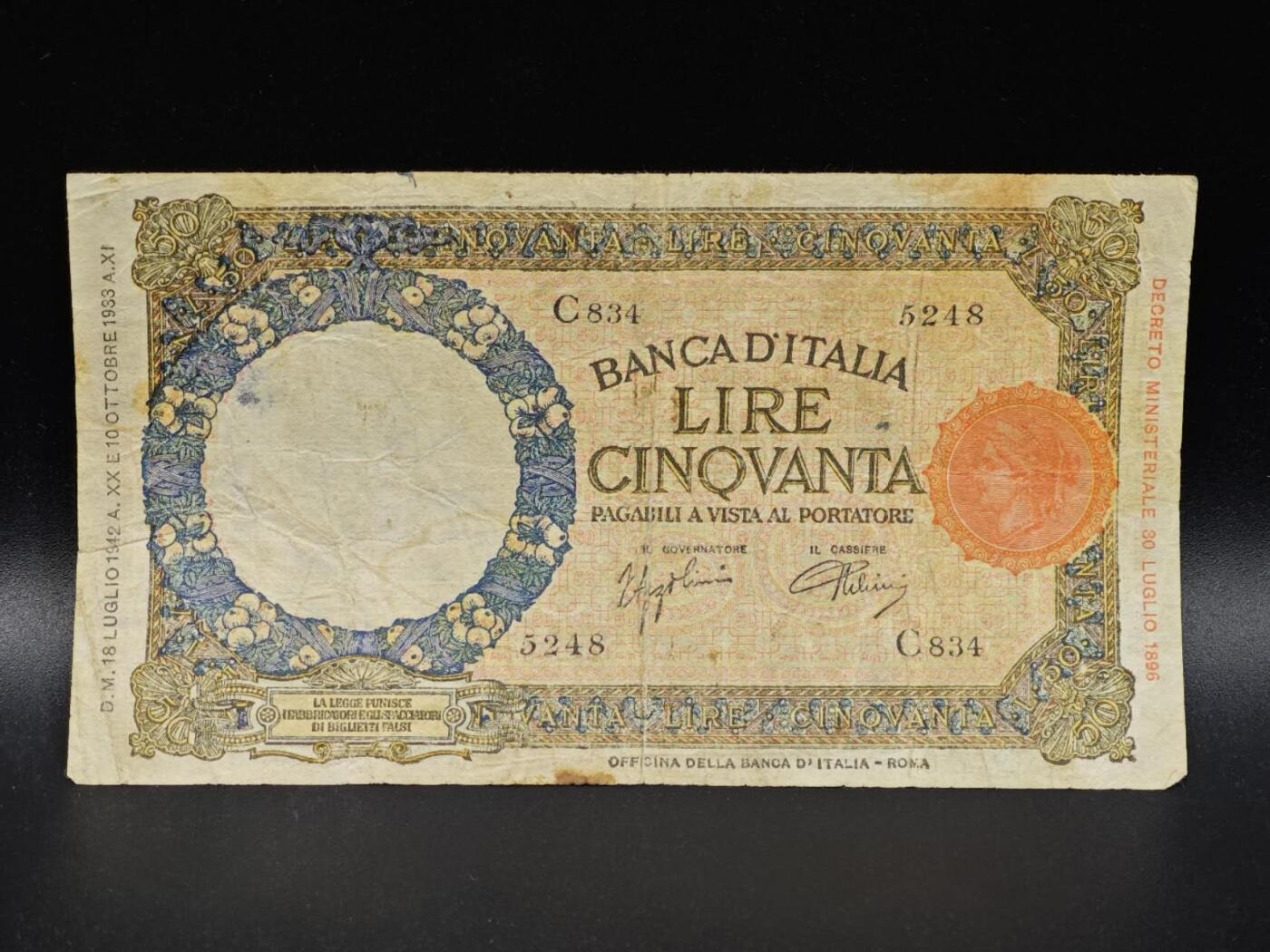 【淘币小摊】限时拍第八百拍  纸币场  满百包邮可预留两周  周一统一发货  意大利50里拉