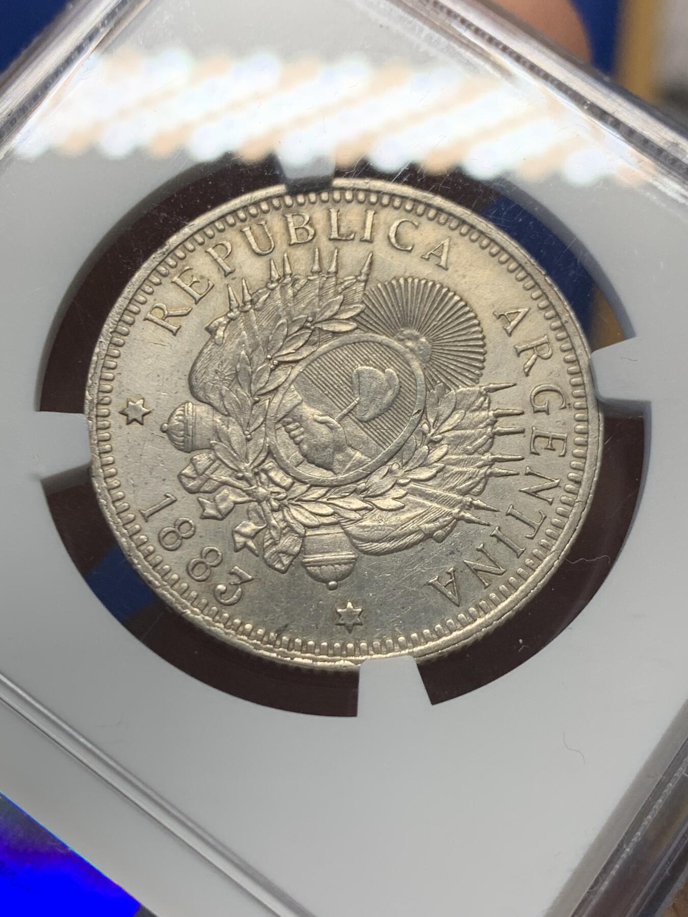 《竞宝斋》第438场 周日，周一，周二 3场连拍 （全场包邮） NGC UNCD 阿根廷1883年女神50分半圆银币