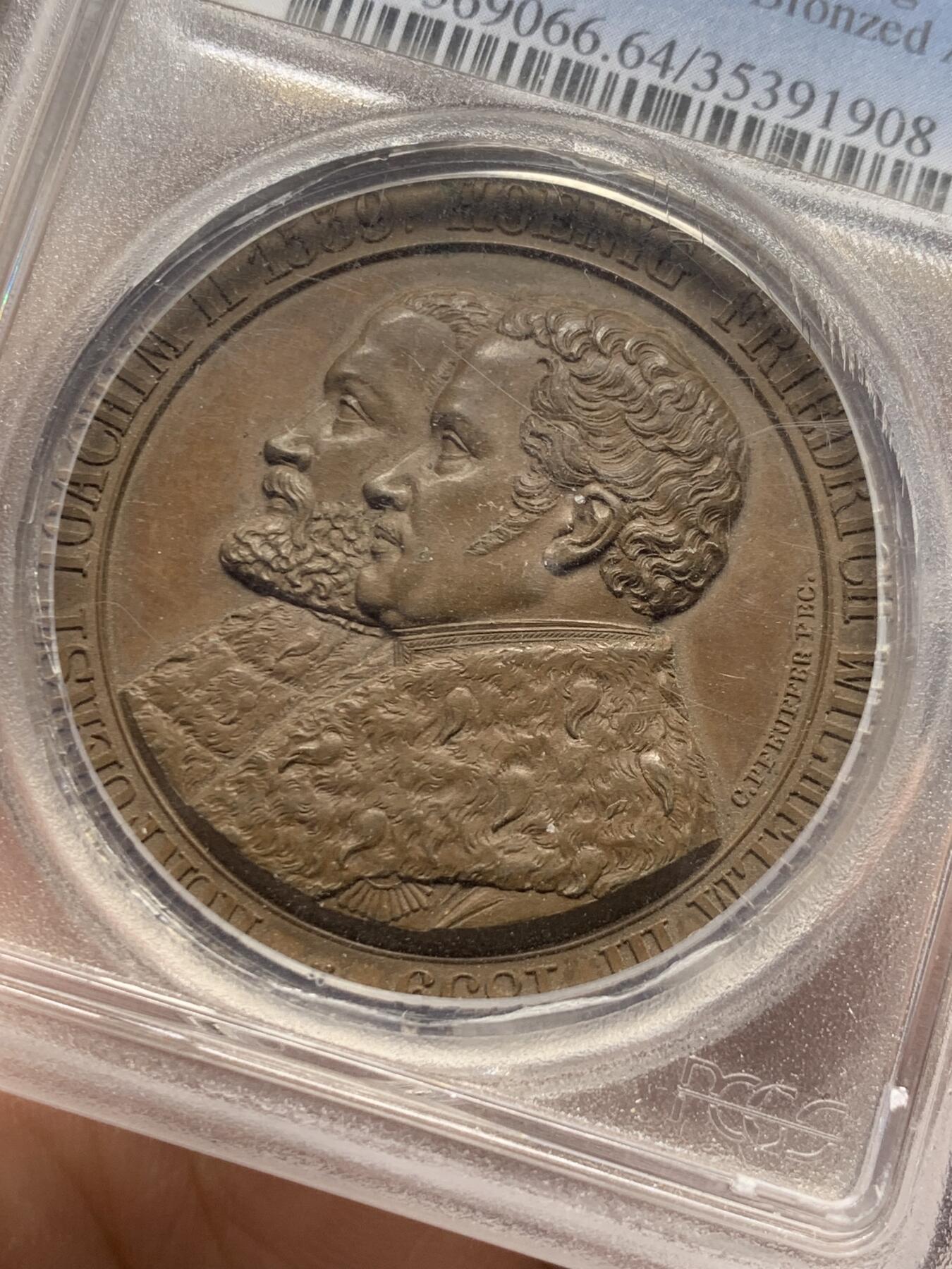 《竞宝斋》第438场 周日，周一，周二 3场连拍 （全场包邮） PCGS SP64 德国 1839年 勃兰登堡 大铜章 加厚盒