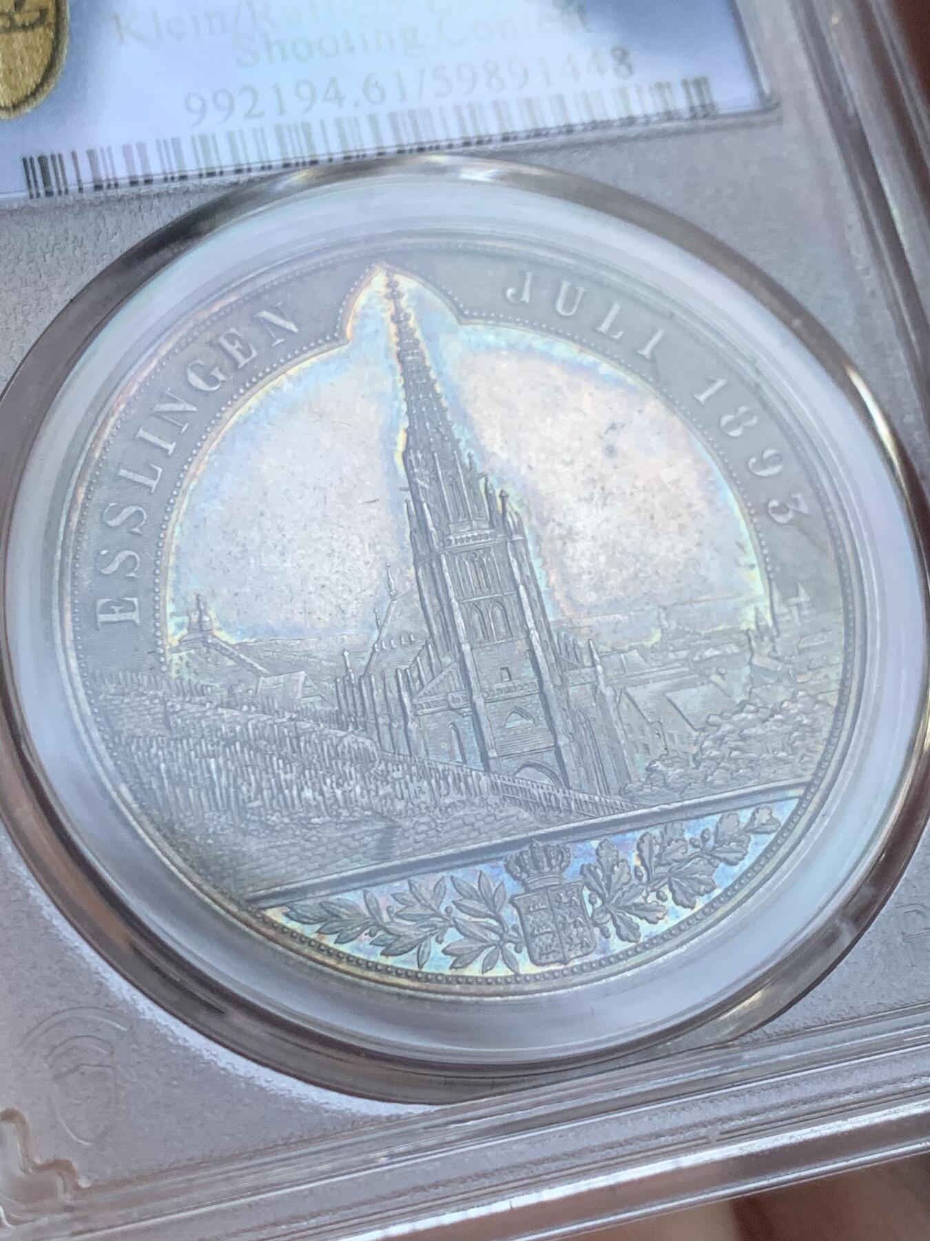 《竞宝斋》第438场 周日，周一，周二 3场连拍 （全场包邮） PCGS MS61 德国 1905年 符腾堡 射击节景观银章 高精细节 五彩包浆 目测低评了