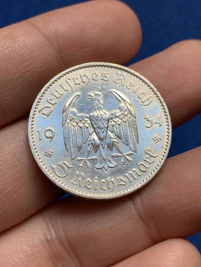 《竞宝斋》第438场 周日，周一，周二 3场连拍 （全场包邮） 德国 1934年 教堂鹰 5马克银币