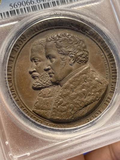 《竞宝斋》第438场 周日，周一，周二 3场连拍 （全场包邮） PCGS SP64 德国 1839年 勃兰登堡 大铜章 加厚盒