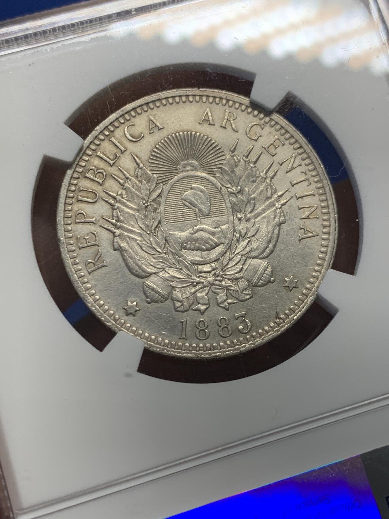 《竞宝斋》第438场 周日，周一，周二 3场连拍 （全场包邮） NGC UNCD 阿根廷1883年女神50分半圆银币