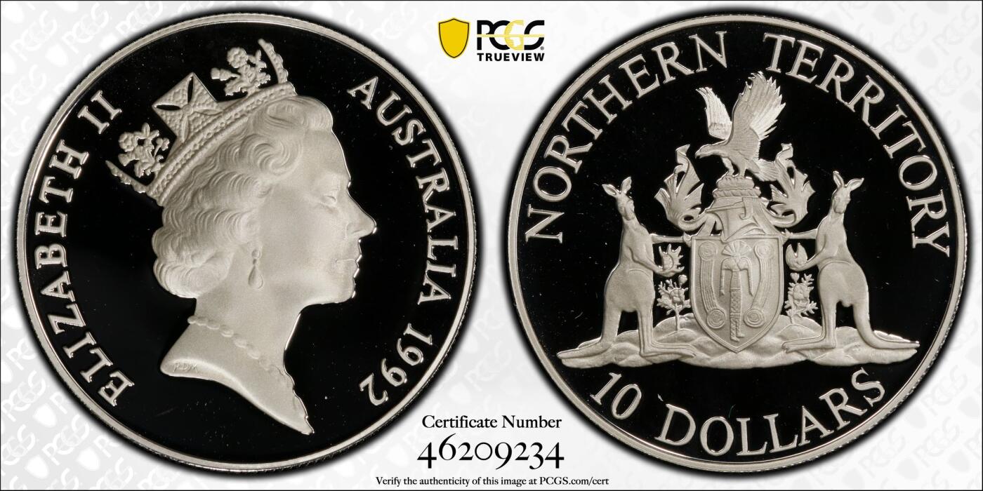 PThappally收藏第54次拍卖，英联邦地区硬币纸币 澳大利亚 1992 10澳元  20g  银币 PCGS PR69DCAM