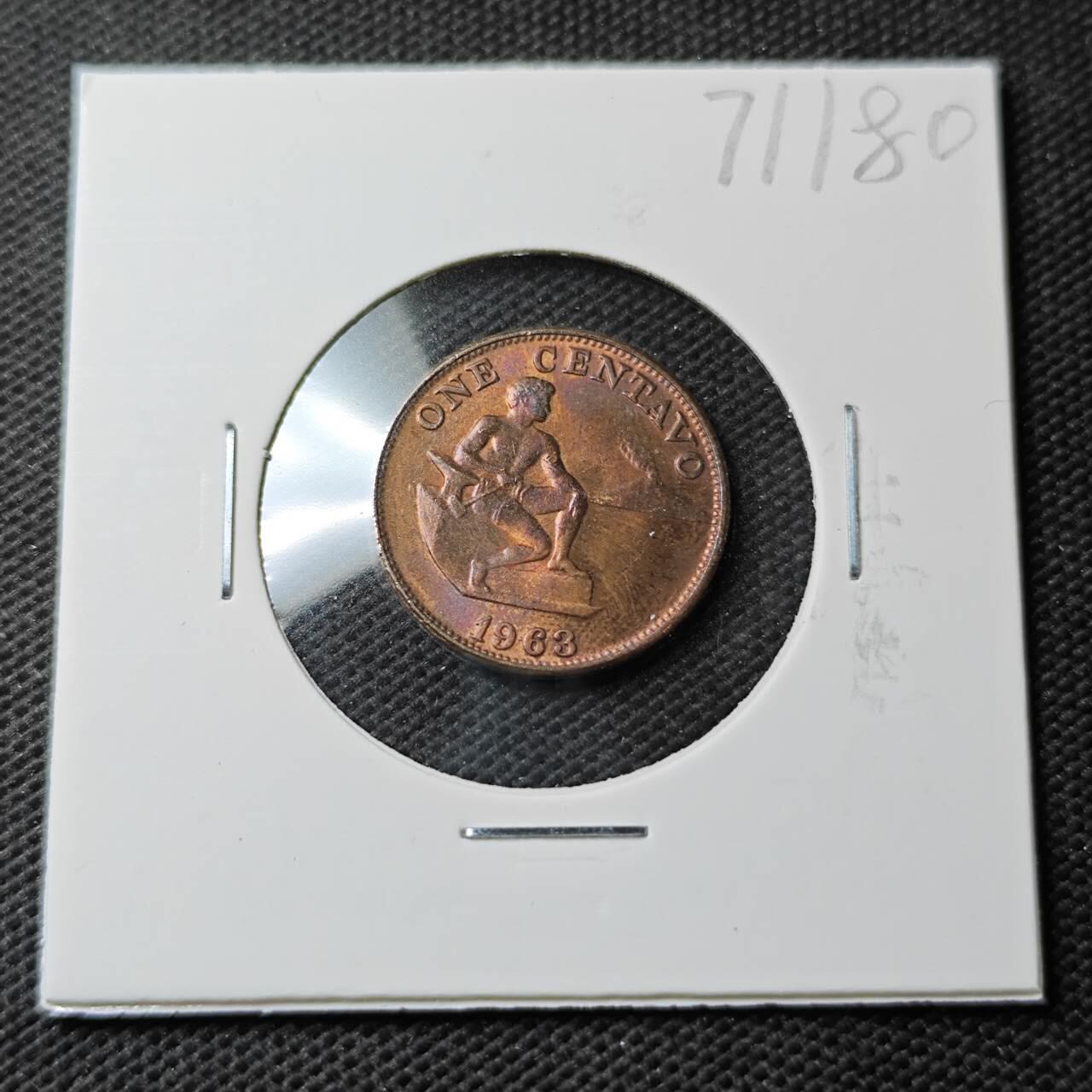 KK钱币收藏小铺  第371场  2月预留时间 周末发货  1963菲律宾1分铜币 好品