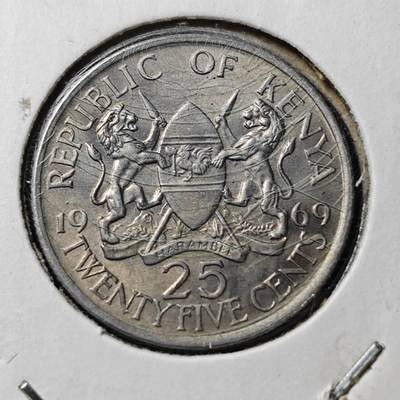 KK钱币收藏小铺  第372场  2月预留时间 周末发货 -  1969肯尼亚25分 好品 稀少！