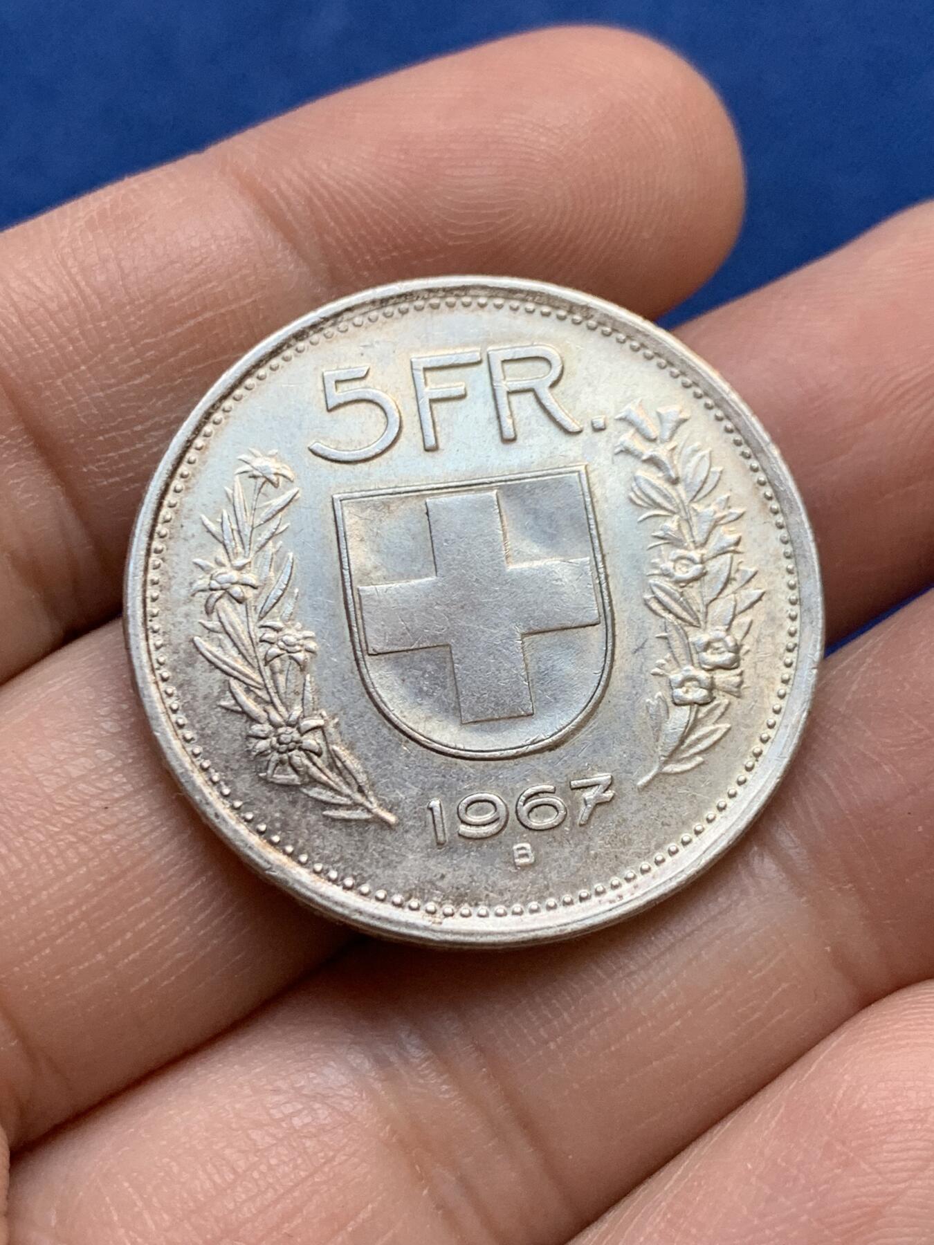 《竞宝斋》第438场 周日，周一，周二 3场连拍 （全场包邮） 瑞士1967年威廉退尔5法郎银币