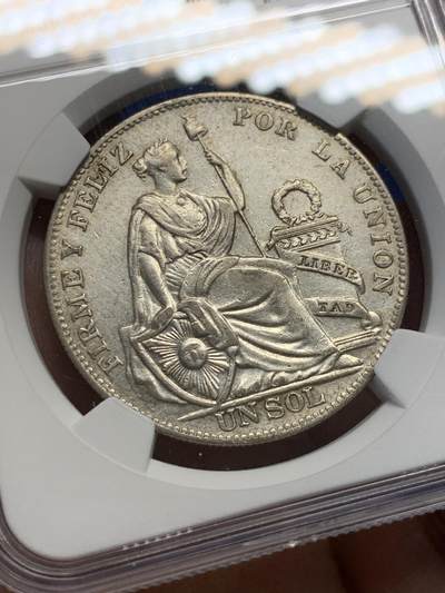 《竞宝斋》第438场 周日，周一，周二 3场连拍 （全场包邮） NGC AU 秘鲁 1934年 女神 1索尔 银币