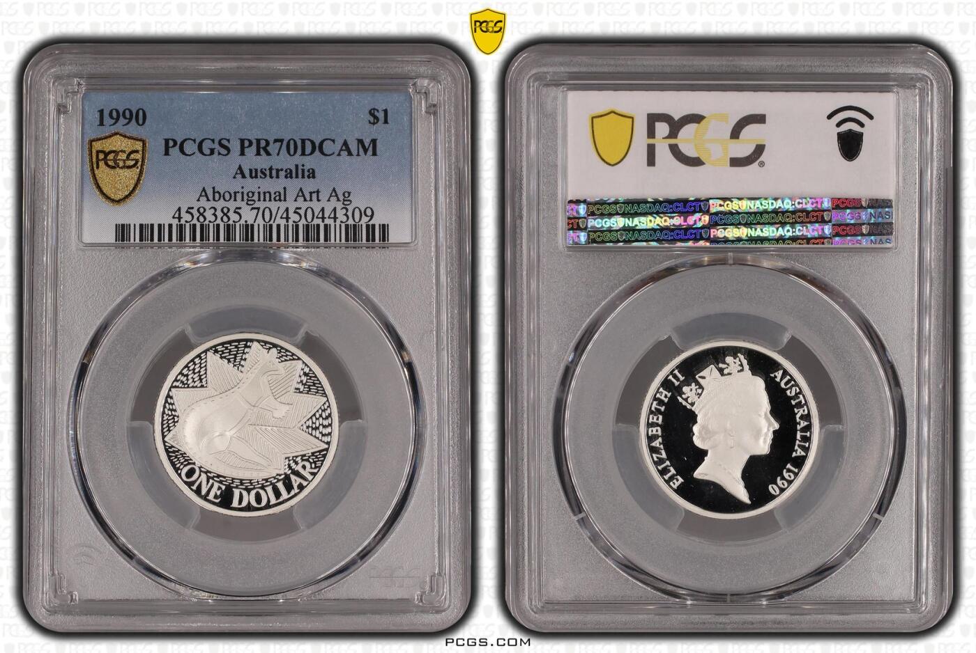 PThappally收藏第54次拍卖，英联邦地区硬币纸币 澳大利亚 1990 1澳元  11.49g  银币 PCGS PR70DCAM