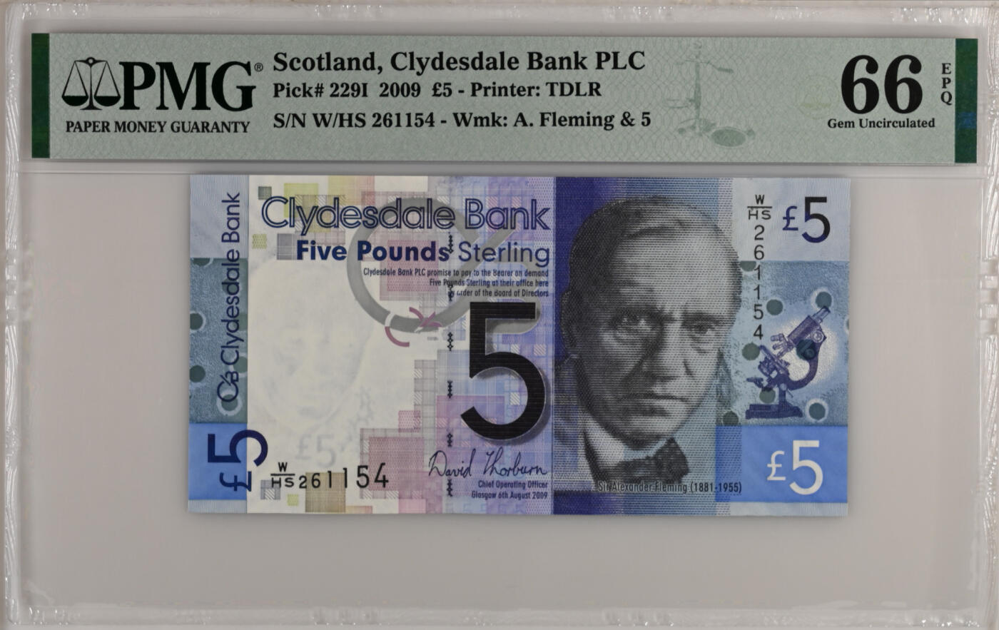 【礼羽收藏】🌏世界钱币拍卖第112期 【whs首发】苏格兰5镑 首发whs 青霉素 弗莱明 PMG66