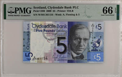 【礼羽收藏】🌏世界钱币拍卖第112期 - 【whs首发】苏格兰5镑 首发whs 青霉素 弗莱明 PMG66