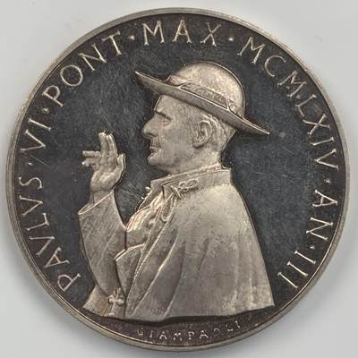 掌中浮雕-藏着的欧洲第042场 - 1964年梵蒂冈教皇保罗六世银章，44mm，39.4g