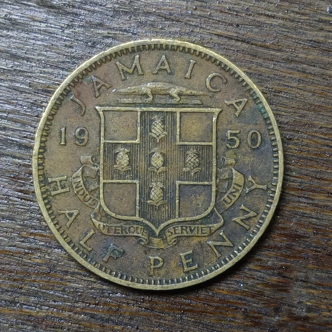 【铜匠收藏】★第132场★散币场，无佣金，30包邮。不满30元，支付5元运费。《接受代拍 代送NGC评级》 英属牙买加 1950年 1/2便士 黄铜币