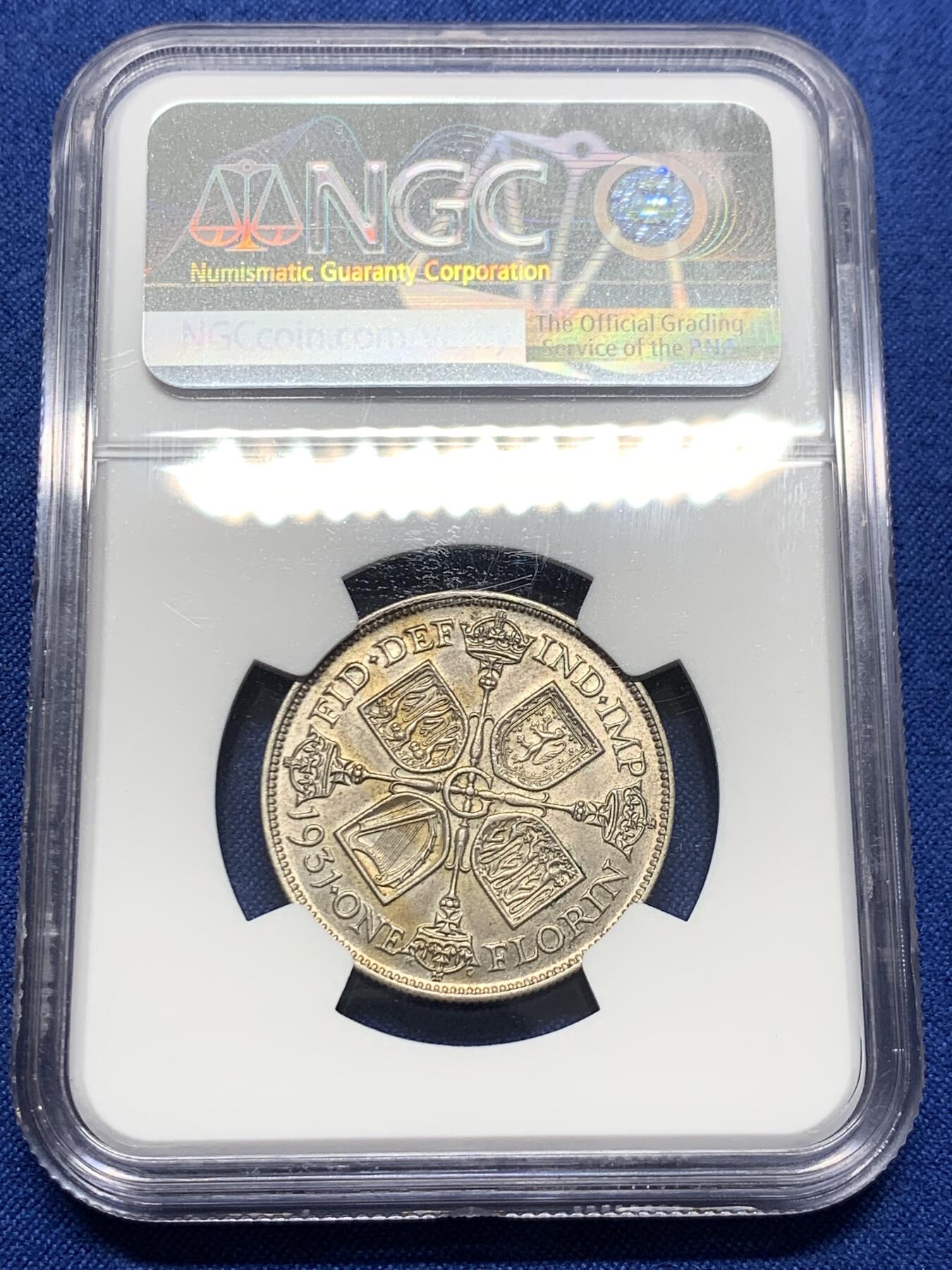 《竞宝斋》第438场 周日，周一，周二 3场连拍 （全场包邮） NGC MS61 英国 1931年 2先令弗洛林，乔五银币 包浆难得