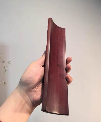 老竹雕名家刘海戏金蟾臂搁茶则摆件  