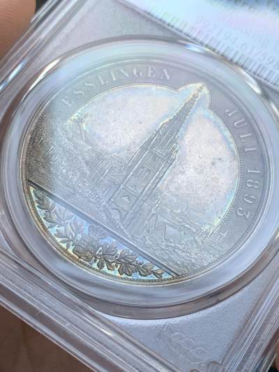 《竞宝斋》第438场 周日，周一，周二 3场连拍 （全场包邮） PCGS MS61 德国 1905年 符腾堡 射击节景观银章 高精细节 五彩包浆 目测低评了