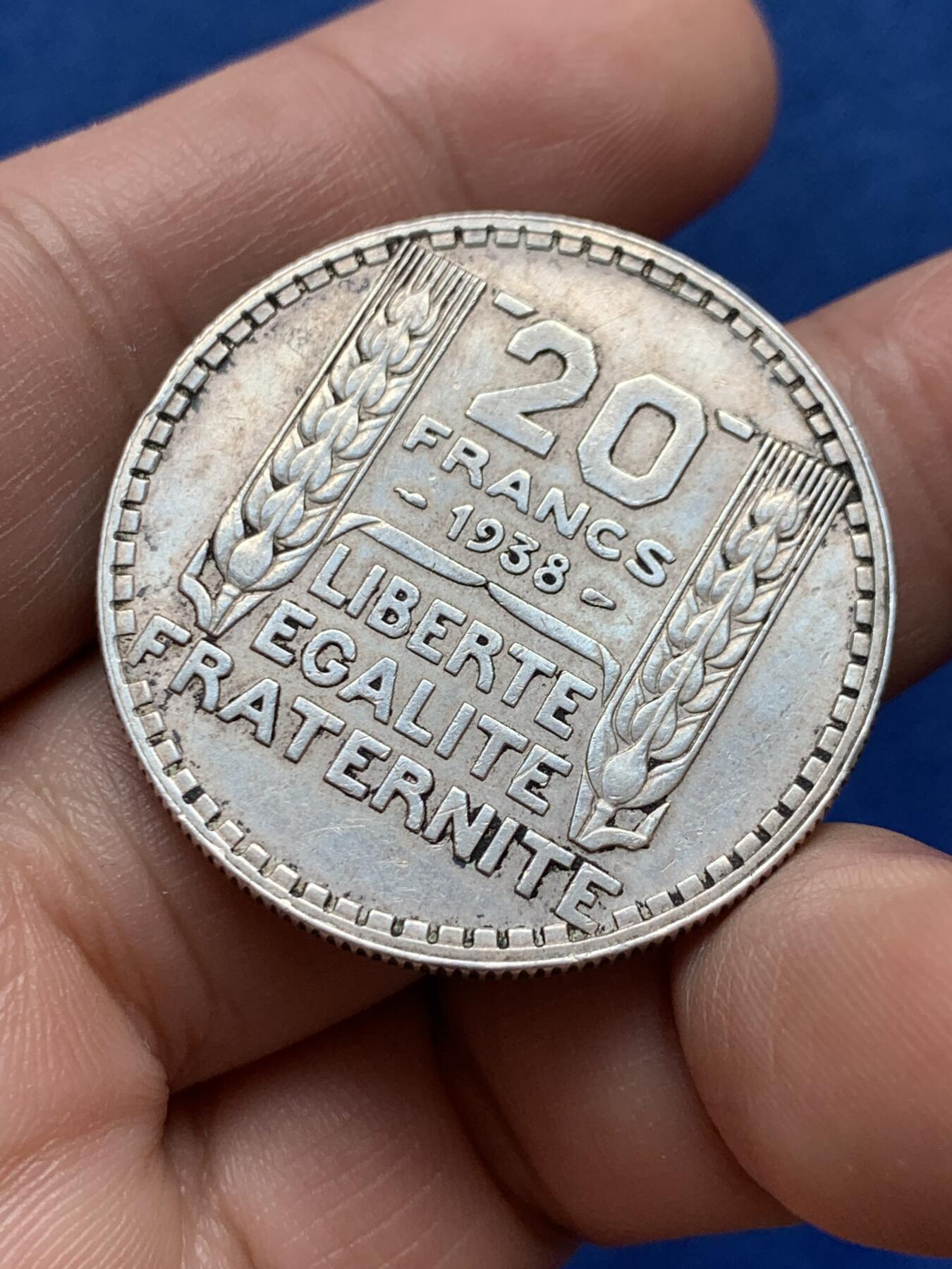 《竞宝斋》第438场 周日，周一，周二 3场连拍 （全场包邮） 法国1938年谷物女神20法郎银币