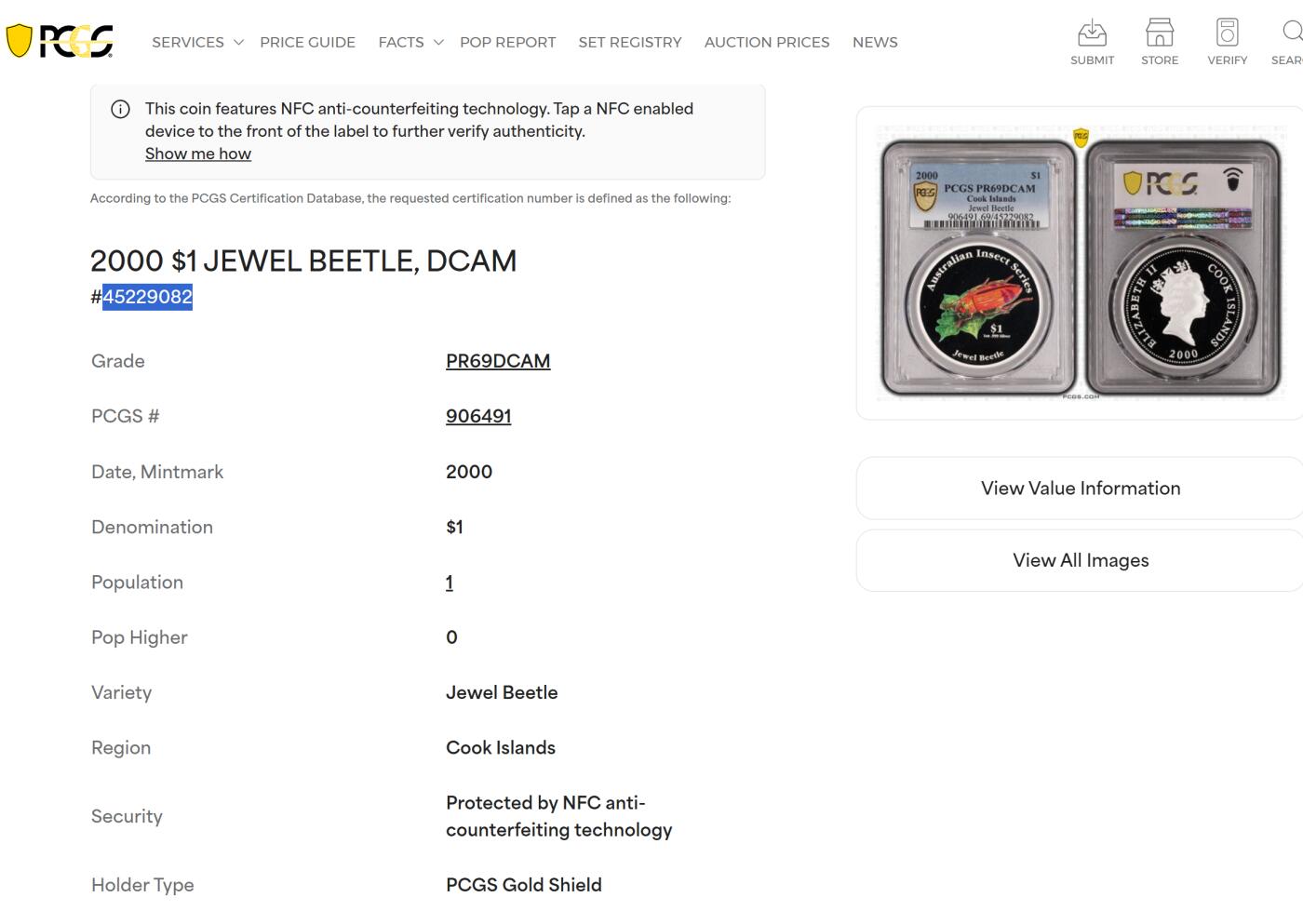 PThappally收藏第54次拍卖，英联邦地区硬币纸币 库克群岛 2000 1元  31.63 g 银币 PCGS PR69DCAM