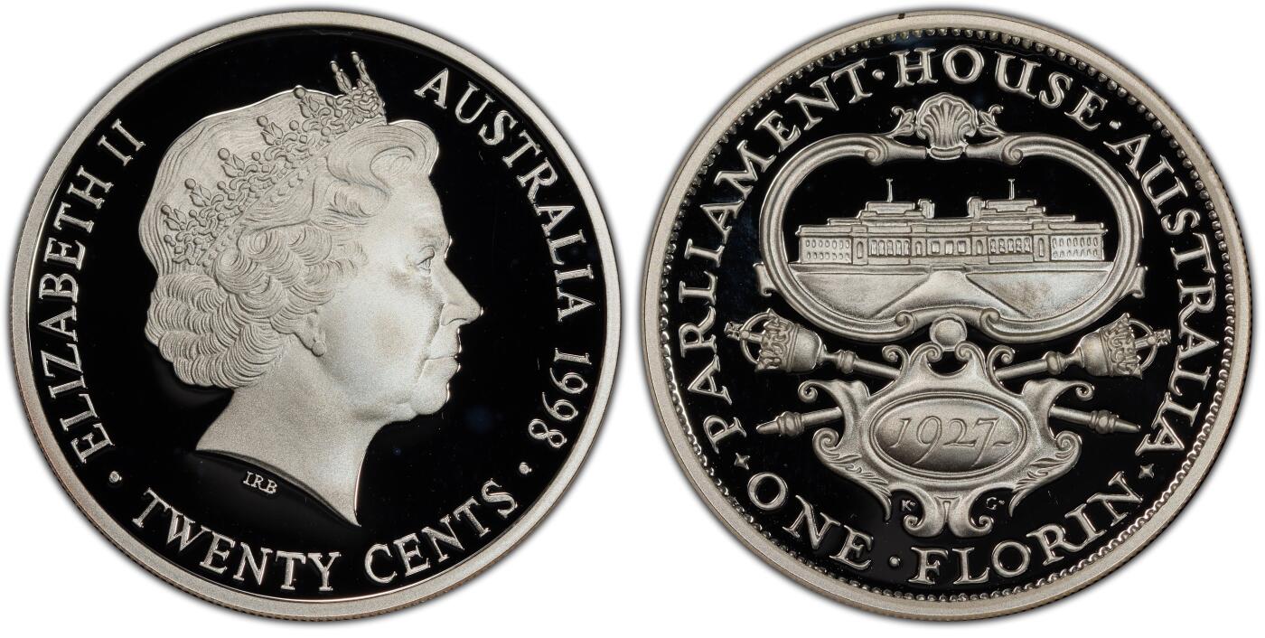 PThappally收藏第54次拍卖，英联邦地区硬币纸币 澳大利亚 1998 20分 13.36 g 银币 PCGS PR68DCAM