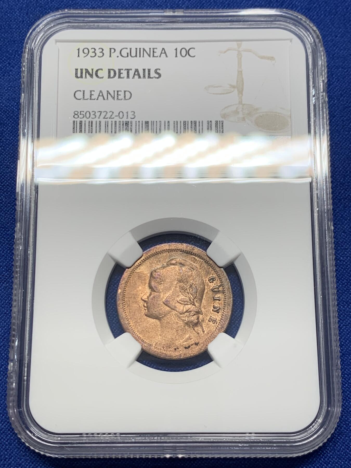 《竞宝斋》第438场 周日，周一，周二 3场连拍 （全场包邮） NGC UNC 葡属几内亚 1933年 10分铜币 全套最少得一枚 总筋