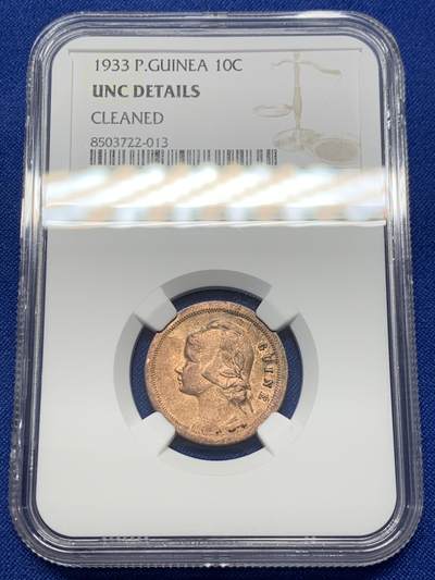 《竞宝斋》第438场 周日，周一，周二 3场连拍 （全场包邮） - NGC UNC 葡属几内亚 1933年 10分铜币 全套最少得一枚 总筋