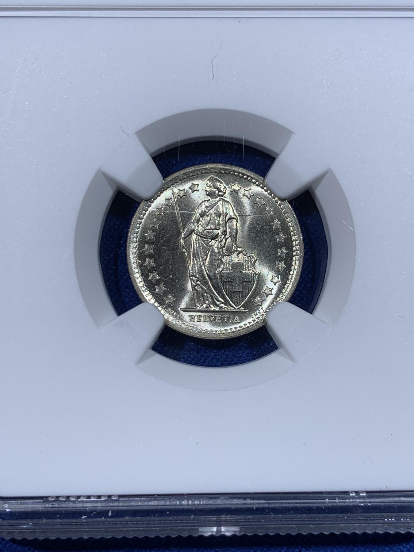 《竞宝斋》第438场 周日，周一，周二 3场连拍 （全场包邮） NGC MS64 瑞士1967B雪山女神1/2法郎银币