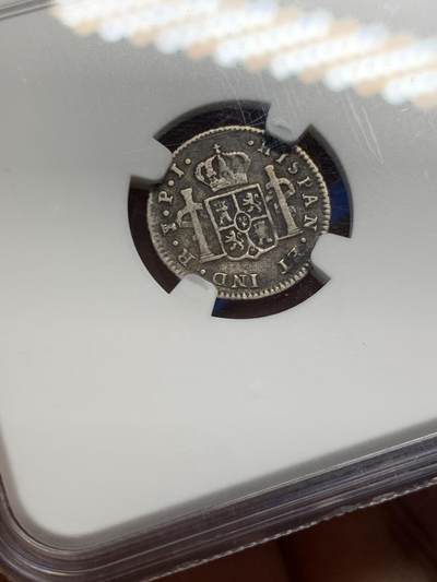 《竞宝斋》第438场 周日，周一，周二 3场连拍 （全场包邮） NGC VF30 玻利维亚 1818PTS PJ 斐迪南七世1/2R银币，不多见的品种，年份不错