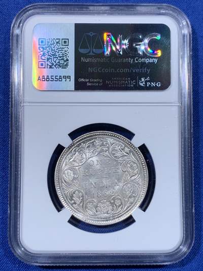 《竞宝斋》第438场 周日，周一，周二 3场连拍 （全场包邮） NGC MS61 英属印度 1862年 维多利亚 1卢比 银币 原光好品