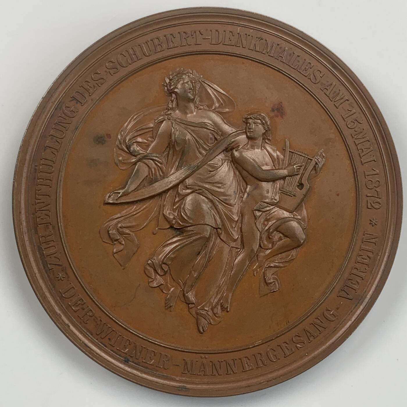 掌中浮雕-藏着的欧洲第042场 1872年维也纳中央公园舒伯特纪念碑落成纪念铜章 , 64mm,  章牌大师 J. Tautenhayn  作品