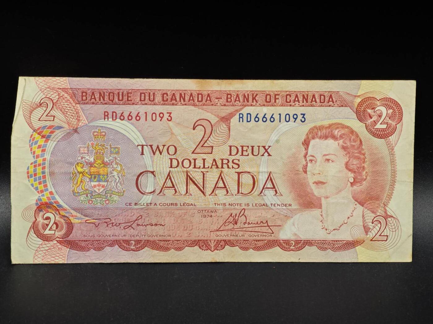 【淘币小摊】限时拍第八百拍  纸币场  满百包邮可预留两周  周一统一发货  加拿大1974年2元