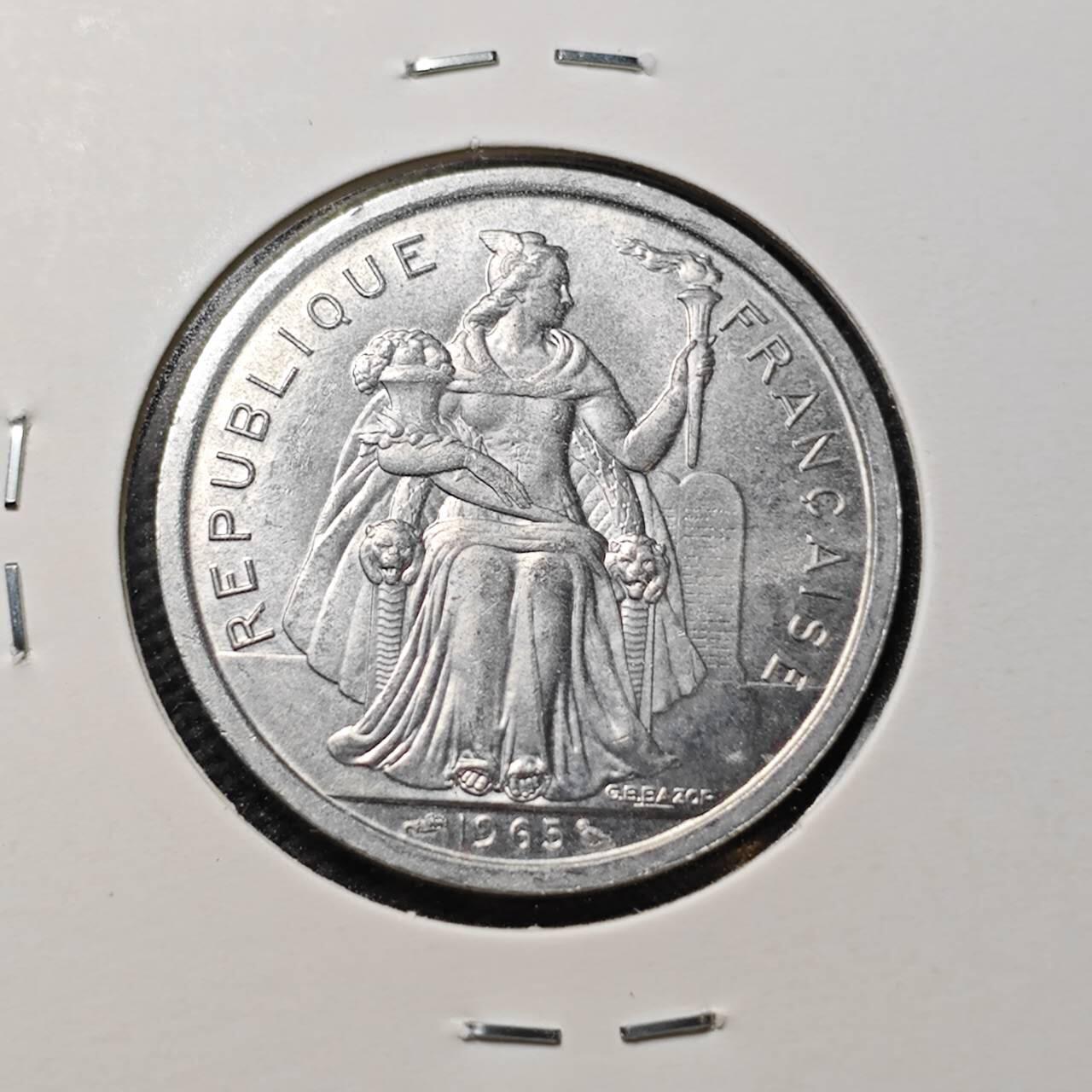 KK钱币收藏小铺  第372场  2月预留时间 周末发货  1965法属波利尼西亚2法郎