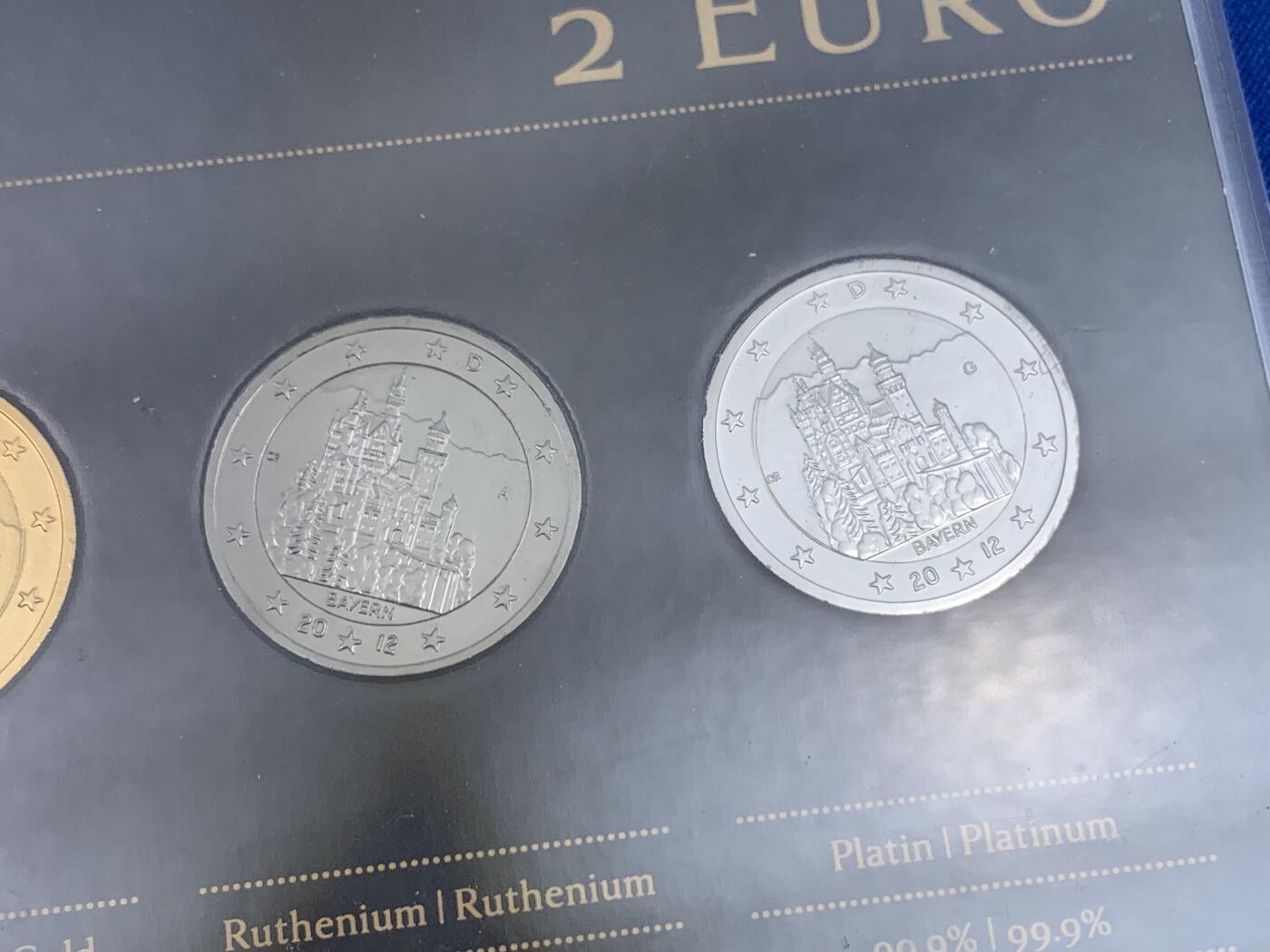 《竞宝斋》第438场 周日，周一，周二 3场连拍 （全场包邮） 德国 2012年 天鹅堡 2欧 镀4种贵金属 册装 非常少见品种 细节见图